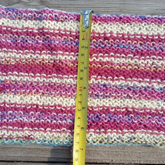 Women's Alpaca Wool Scarf Handmade Knit Pink Candy Swirl Yellow Striped - Picture 10 of 10